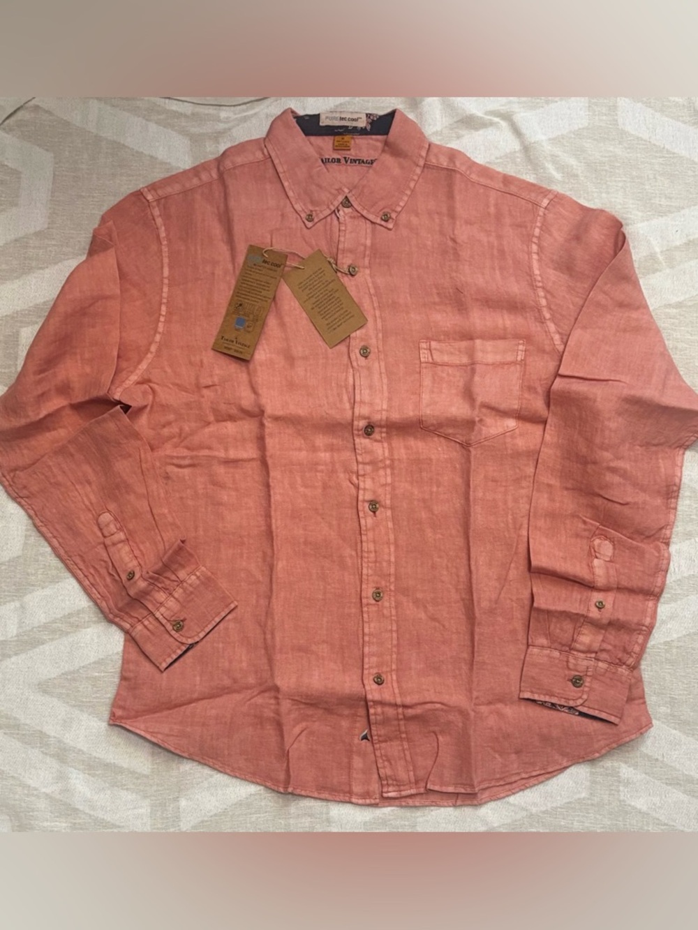 Tailor Vintage Linen Button Down Shirt Men Medium Dusty Rose PUREtec Cool NWT